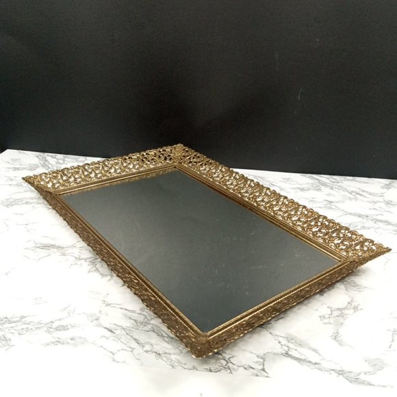 Hollywood Regency Filigree Ormolu Vanity Tray Mid Century - Picture 4 of 6